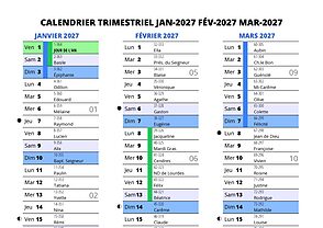 calendrier trimestriel
