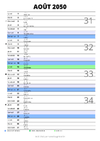 calendrier août 2050 au format portrait pour prendre des notes