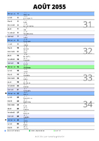 calendrier août 2055 au format portrait pour prendre des notes