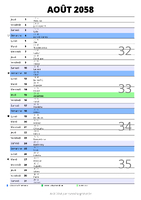 calendrier août 2058 au format portrait pour prendre des notes