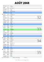 calendrier août 2068 au format portrait pour prendre des notes