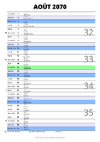 calendrier août 2070 au format portrait pour prendre des notes