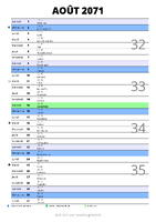 calendrier août 2071 au format portrait pour prendre des notes