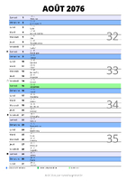 calendrier août 2076 au format portrait pour prendre des notes