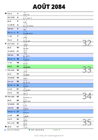 calendrier août 2084 au format portrait pour prendre des notes