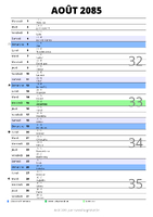 calendrier août 2085 au format portrait pour prendre des notes