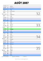 calendrier août 2087 au format portrait pour prendre des notes