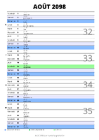 calendrier août 2098 au format portrait pour prendre des notes