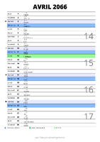 calendrier avril 2066 au format portrait pour prendre des notes