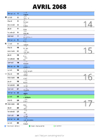 calendrier avril 2068 au format portrait pour prendre des notes