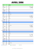 calendrier avril 2086 au format portrait pour prendre des notes