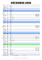 calendrier décembre 2050 au format portrait pour prendre des notes