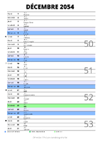 calendrier décembre 2054 au format portrait pour prendre des notes