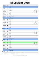 calendrier décembre 2068 au format portrait pour prendre des notes