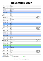 calendrier décembre 2077 au format portrait pour prendre des notes