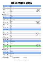calendrier décembre 2086 au format portrait pour prendre des notes