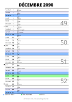 calendrier décembre 2090 au format portrait pour prendre des notes