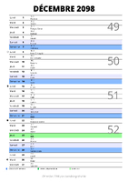 calendrier décembre 2098 au format portrait pour prendre des notes