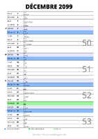 calendrier décembre 2099 au format portrait pour prendre des notes