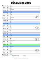 calendrier décembre 2100 au format portrait pour prendre des notes