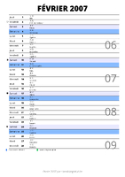 calendrier février 2007 au format portrait pour prendre des notes