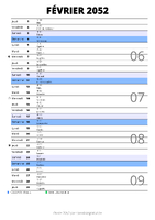 calendrier février 2052 au format portrait pour prendre des notes