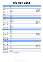 calendrier février 2054 au format portrait pour prendre des notes