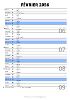 calendrier février 2056 au format portrait pour prendre des notes