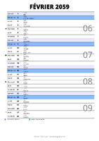 calendrier février 2059 au format portrait pour prendre des notes