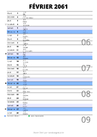 calendrier février 2061 au format portrait pour prendre des notes