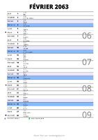 calendrier février 2063 au format portrait pour prendre des notes