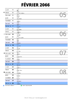 calendrier février 2066 au format portrait pour prendre des notes