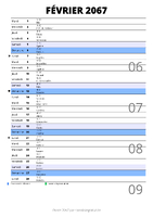calendrier février 2067 au format portrait pour prendre des notes
