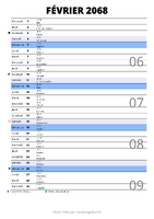 calendrier février 2068 au format portrait pour prendre des notes