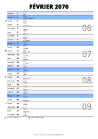 calendrier février 2070 au format portrait pour prendre des notes