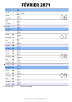 calendrier février 2071 au format portrait pour prendre des notes