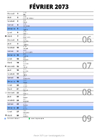 calendrier février 2073 au format portrait pour prendre des notes