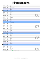 calendrier février 2074 au format portrait pour prendre des notes