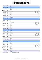 calendrier février 2076 au format portrait pour prendre des notes