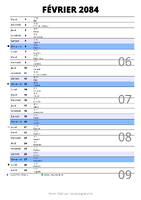 calendrier février 2084 au format portrait pour prendre des notes