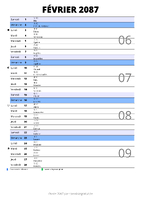 calendrier février 2087 au format portrait pour prendre des notes