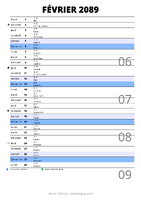 calendrier février 2089 au format portrait pour prendre des notes