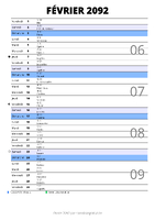 calendrier février 2092 au format portrait pour prendre des notes