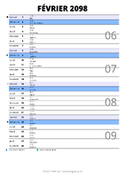calendrier février 2098 au format portrait pour prendre des notes