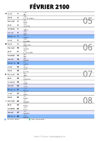 calendrier février 2100 au format portrait pour prendre des notes