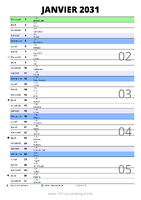 calendrier janvier 2031 au format portrait pour prendre des notes
