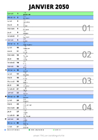 calendrier janvier 2050 au format portrait pour prendre des notes