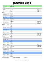 calendrier janvier 2051 au format portrait pour prendre des notes
