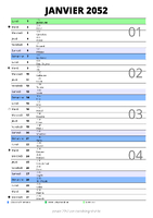 calendrier janvier 2052 au format portrait pour prendre des notes