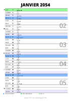 calendrier janvier 2054 au format portrait pour prendre des notes
